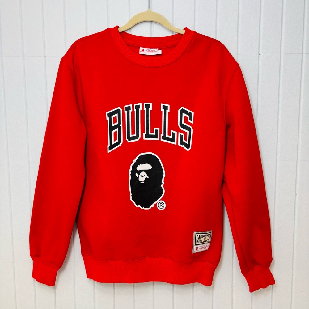 Bape x Mitchell & Ness‎ Red Chicago Bulls Crewneck Sweatshirt Size L